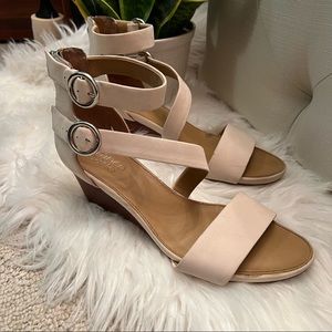 Cream Franco Sarto Suede Strappy Wedge Sandals